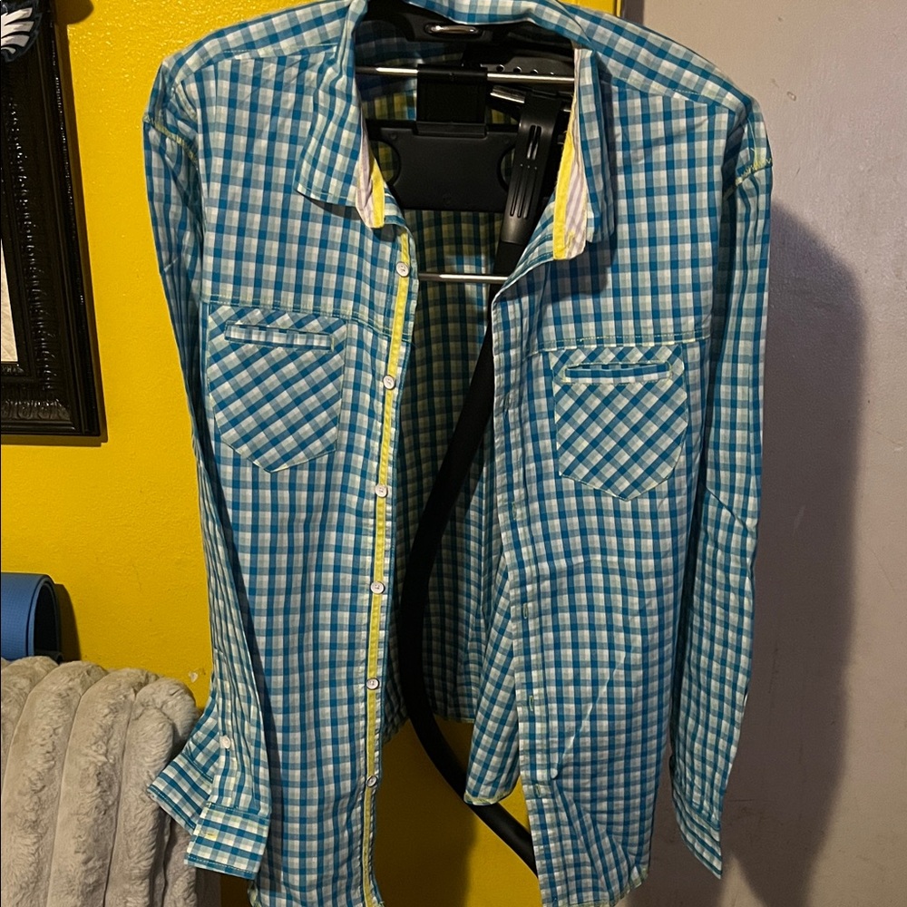 Marc Ecko Blue and White Checkered Shirt